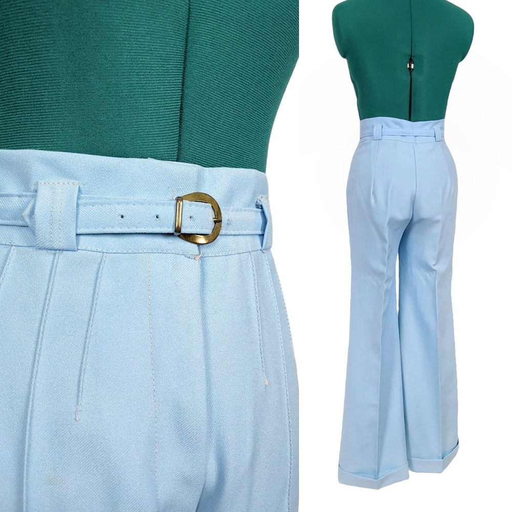 1970s High Waisted Vintage Flares Pants Original Matching Belt Blue Bell Bottoms - Picture 5 of 9